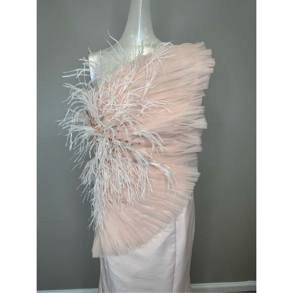 NWT Badgley Mischka Feather Fan Mermaid Gown in Blush Size 10 $990 - Picture 5 of 9